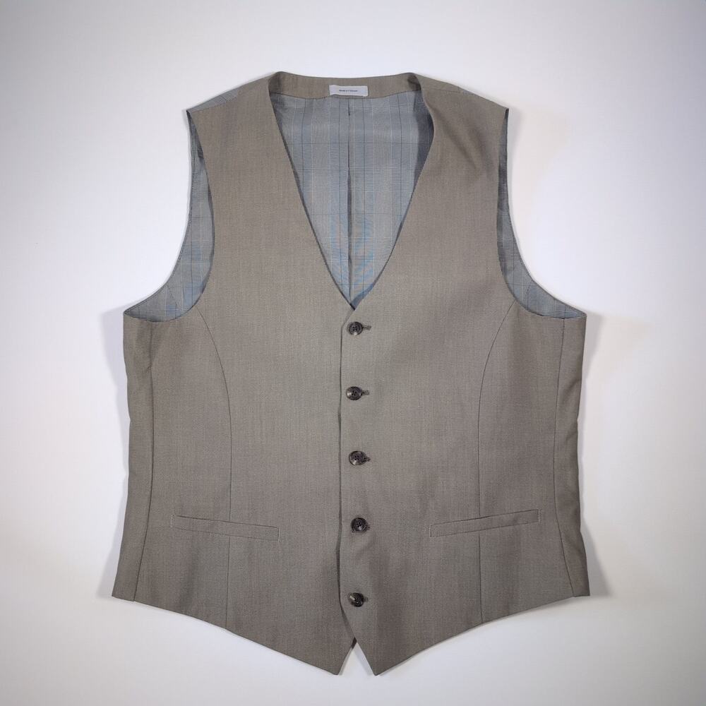 The Savile Row Company Taupe Plaid Tailored Waistcoat Vest M Light Academia